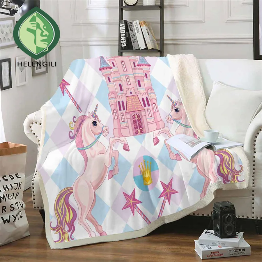 Одеяло из шерпы с мультяшным единорогом HELENGILI женское цветочное покрывало