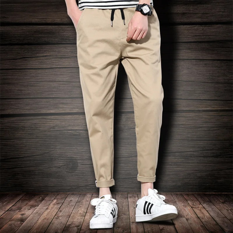 The Xu Men'S Wear | Spring And Summer Simple Solid Color with Drawstring Elastic Waist Pure Cotton Casual Capri Pants Men's