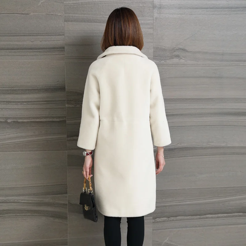 

Fur Women's Coat Long Thick Warm Winter Jacket Women 2020 New Fashion Slim Double Breasted Sheep Shearling Real Wool Parka Coats