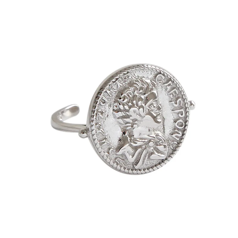 XIHA подлинные 925 пробы серебряные кольца для женщин круглые монета портрет дизайнер регулируемое кольцо шикарные корейские вечерние ювелирные изделия
