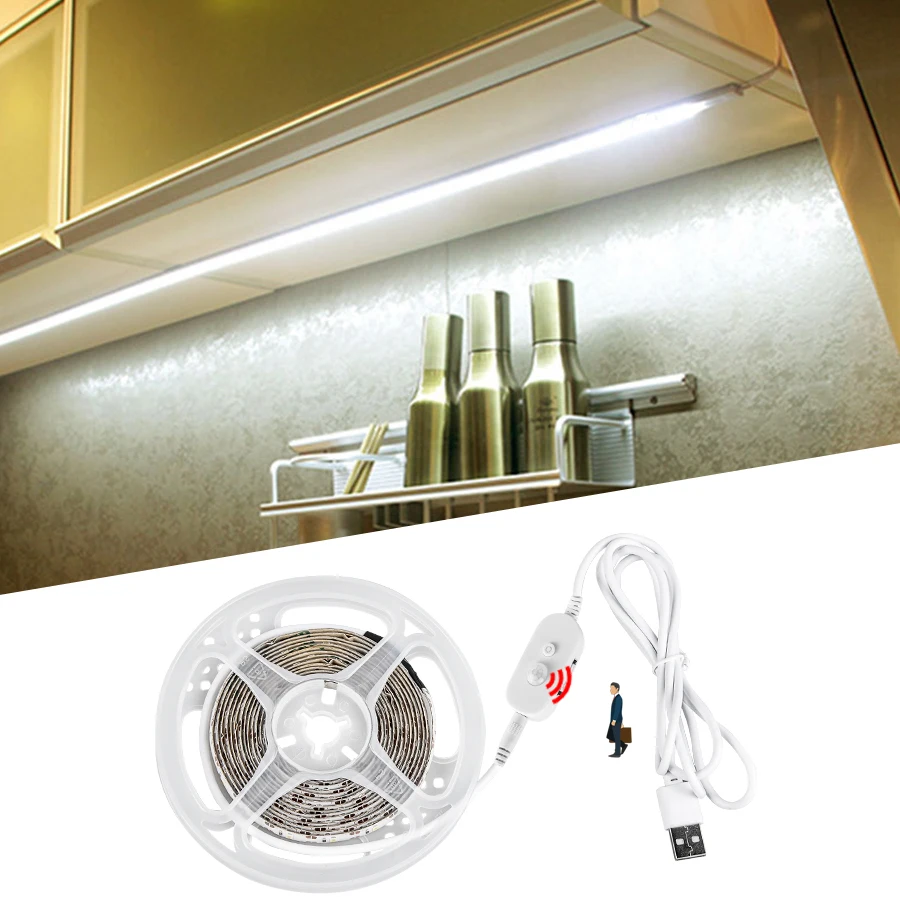 

LED Under Cabinet Lights with PIR Motion Sensor 1m 2m 3m 5V 2835 USB LED Strip Smart Night Lamp For Kitchen Bedside Closet