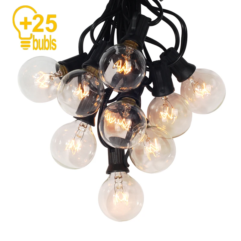 Skup 25Ft G40 żarówka Globe łańcuchy świetlne z żarówka przeźroczysta podwórko oświetlenie patio Vintage żarówki dekoracyjne girlanda żarówkowa na ślub