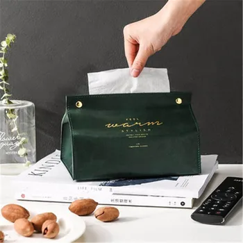 

Retro Tissue Case Box Container PU Leather Bronzing Gold Letter Home Car Office Towel Napkin Papers Dispenser Holder 1PCS