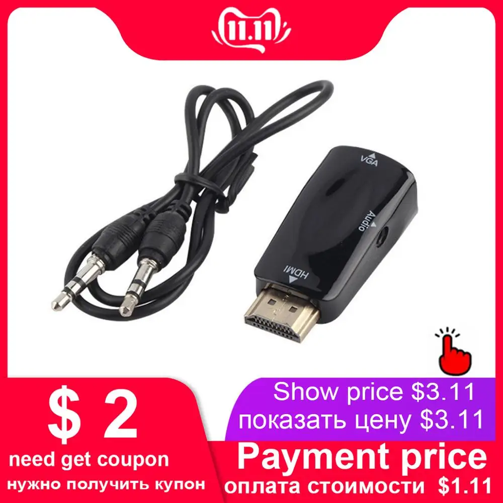  HDMI a VGA Adattatore con jack audio da 3.5mm e 3.5mm cavo audio HD 1080P Per Il Computer Portatile