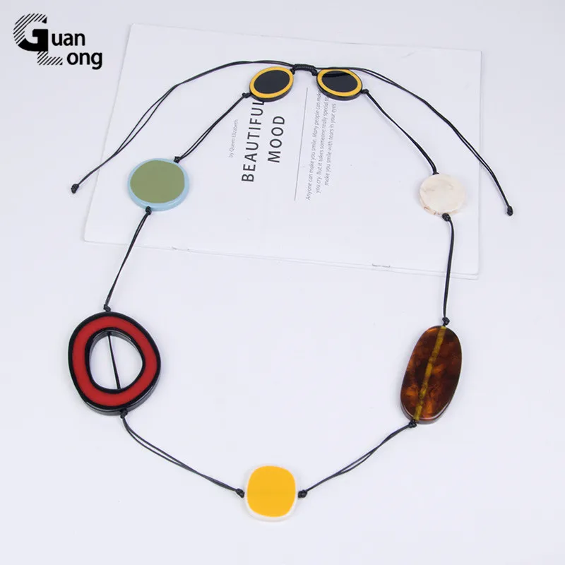 GuanLong Rope Custom Long Necklace Female Geometric Pendant Necklaces Women Acrylic Designer Statement Necklace Fashion Jewelry
