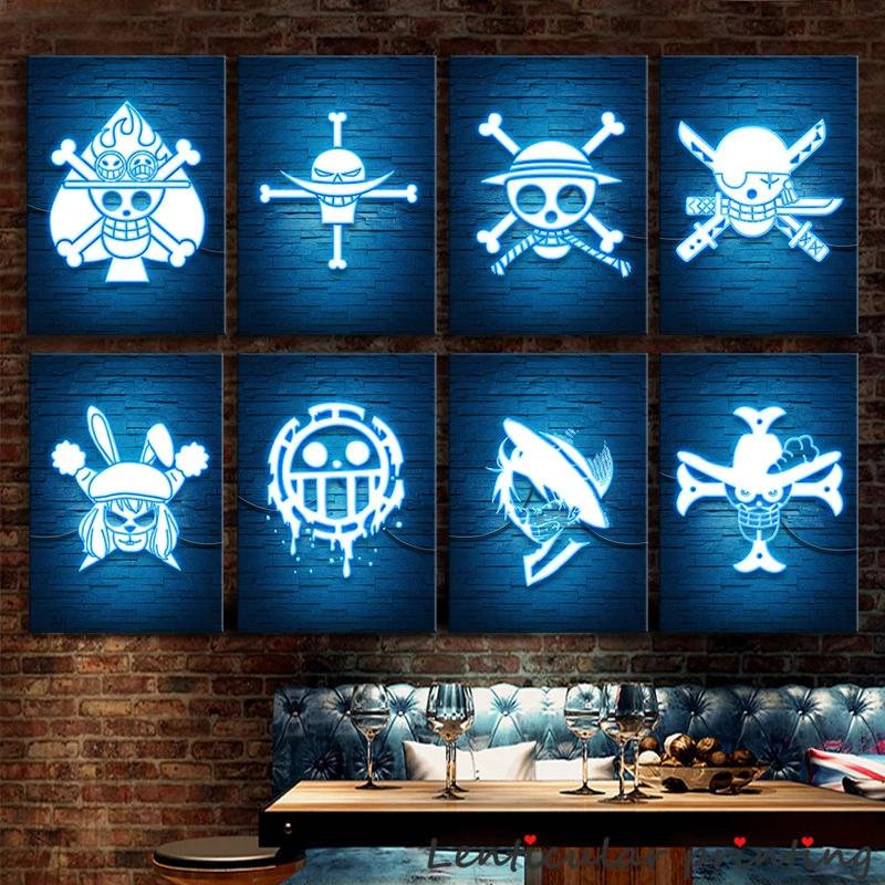 8designs Anime One Piece Poster Luffy Zoro Ace Symbol Canvas Oil Painting Wall Art Anime Bedroom Decor Painting Calligraphy Aliexpress