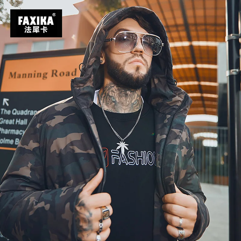 FAXIKA, большой размер, длинная Мужская одежда, камуфляжный мужской пуховик, чтобы добавить удобрения, увеличить жир, пальто зимой
