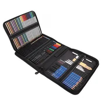 

72pcs Sketching Drawing Colored Pencil Art Charcoal Pencil Eraser Set with Carrying Bag color pencils for kids art pencils set