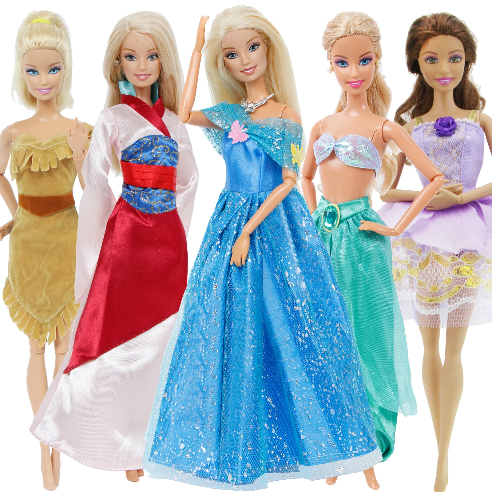 

5 Set Fairytale Dress Princess Dress Cosplay Suit Dollhouse Party Gown Accessories Clothes for Barbie Doll Kids Toys