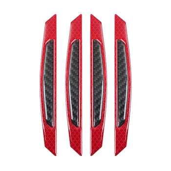 

4Pcs Super Red Reflective Stickers Black Carbon Fiber Strips Car Side Door Edge Bumper Anti-Scratch Protection Guards Trim Stick