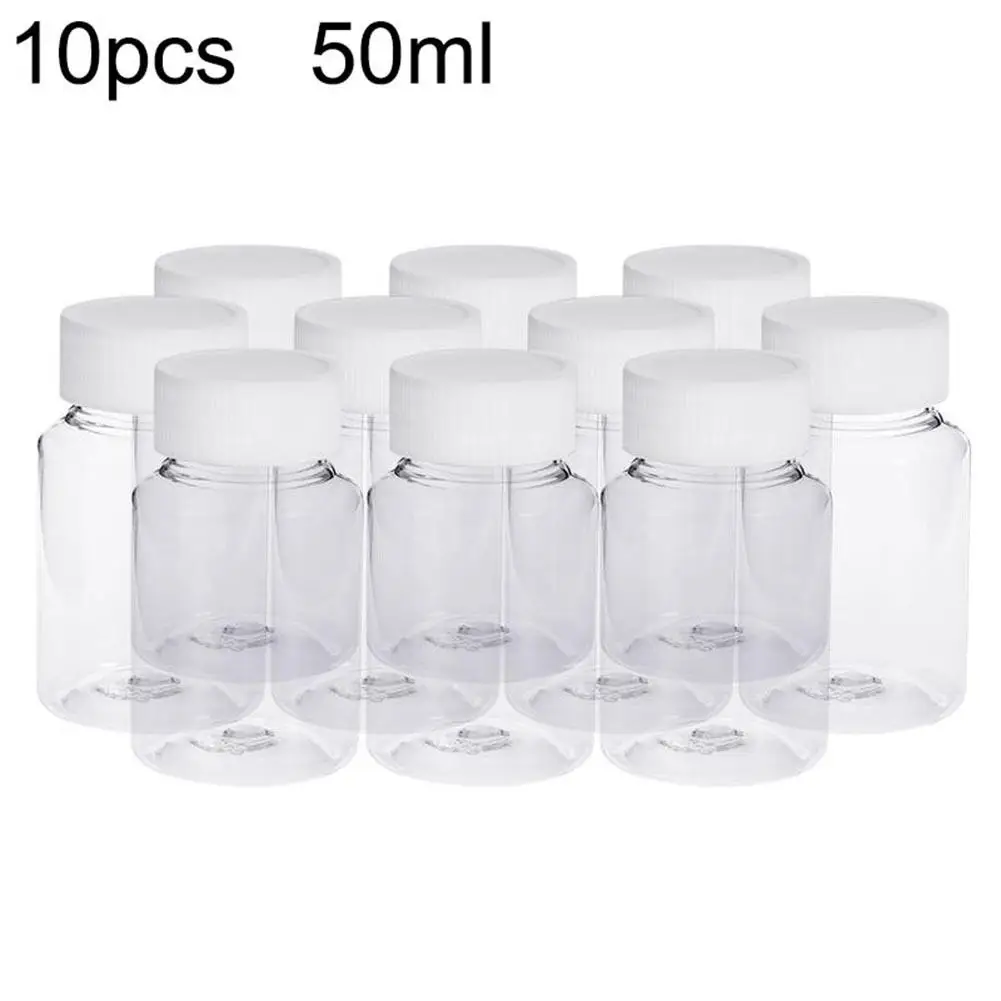 

10Pcs 50ml Clear Chemical Bottles Medicine Tablet Dispenser Storage Container