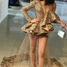 Выпускные платья с рукавами, длинные роскошные женские платья в Саудовской Аравии, Сексуальные вечерние ночные платья с блестками размера плюс