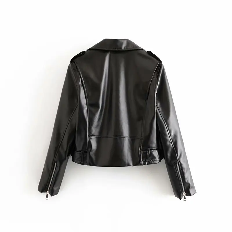 Новинка, модная Женская осенне-зимняя Черная куртка из искусственной кожи, базовое пальто на молнии с отложным воротником, байкерская куртка с поясом, бренд