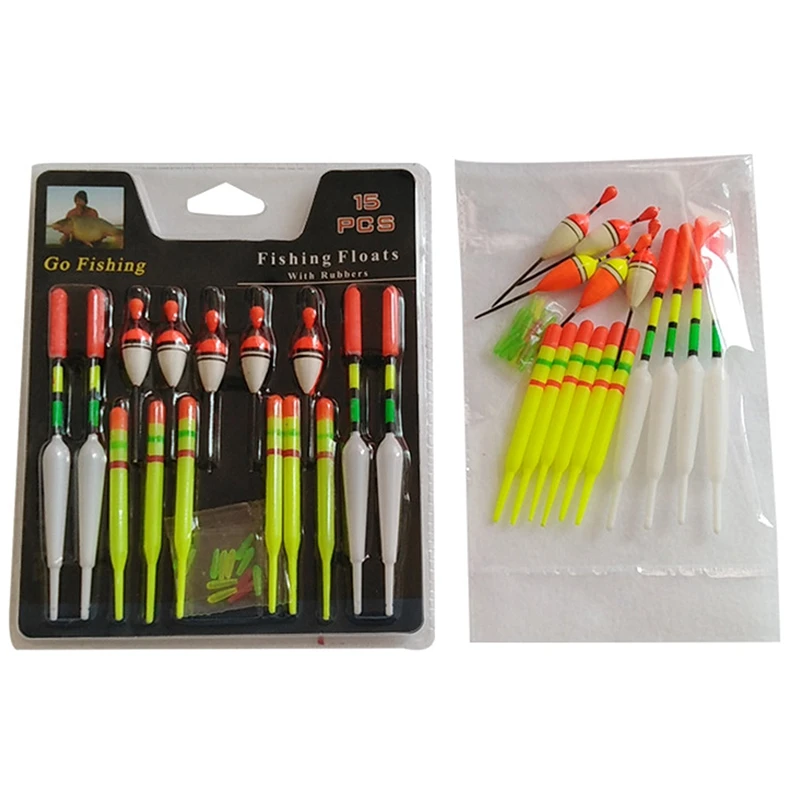 

ABGZ-15Pcs/Set Float Vertical Buoy Sea Fishing Floats Assorted Float Fishing Gear Size For Most Type Of Angling With Attachment