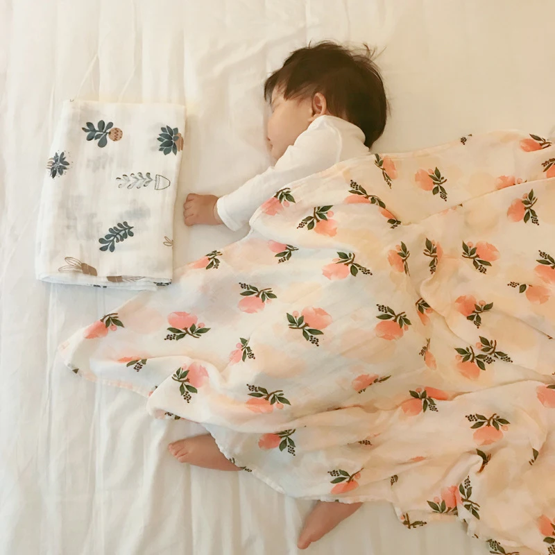 70% Bamboo Muslin Squares Baby Blanket Cotton Muslin Swaddle Baby Multi-use Big Diaper For Newborns Blanket Infant 2 Layers Wrap