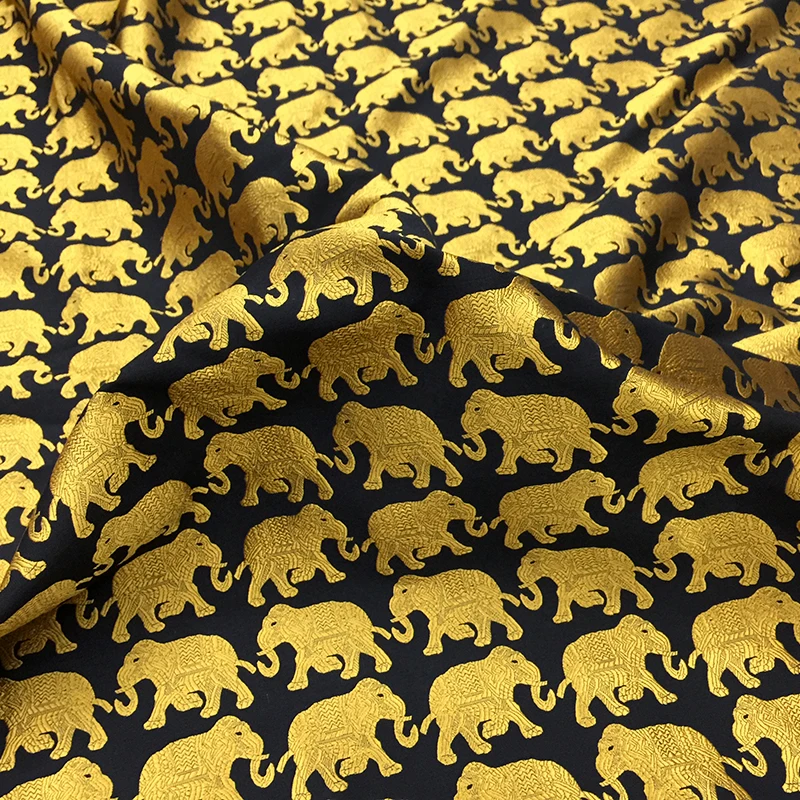100x145 см Европа и Америка золотой слон Печатный полиэстер парча жаккардовая ткань для женщин платье юбка костюм DIY шитье