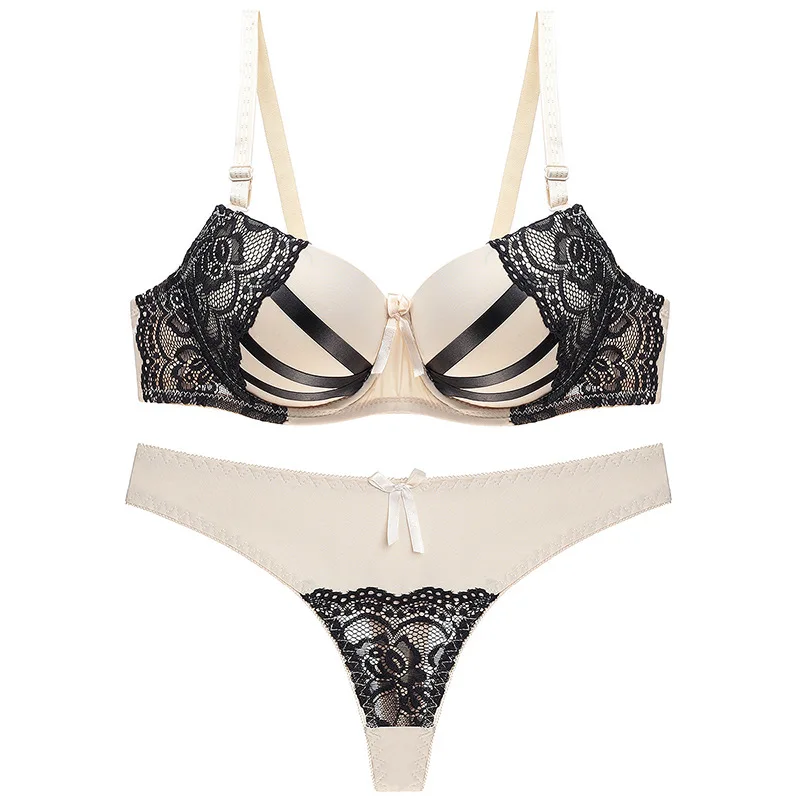 french knickers set ATHVOTAR Push Up Lingerie Set Lace Underwear Set Sexy Stitching Suit Women B C Cup Striped Underwear Underwire Bras black lace underwear set