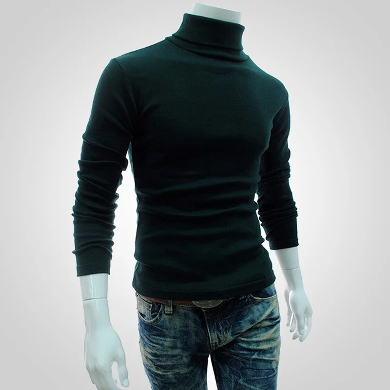 Dark green Красивые Зимние мужские свитера с высоким воротом, черные пуловеры, одежда для мужчин, Хлопковый вязаный свитер, мужские свитера, мужские свитера, XXXL 51 - Цвет: Dark green