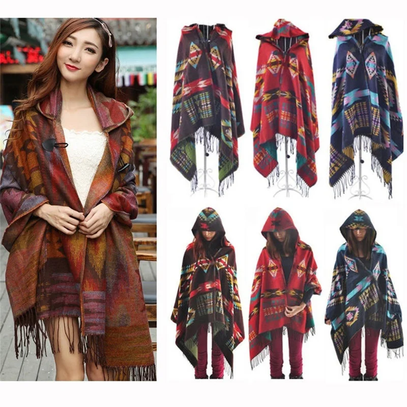 Ladies Women Winter Knitted Cashmere Poncho Capes Shawl Cardigans Sweater Coat Winter Clothes Womens Vintage Clothes