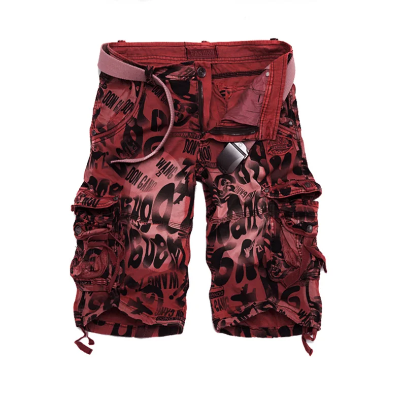 Wine red В ассортименте имеются 5 расцветок классические новые летние мужские Рубашки домашние камуфляжные мужские шорты Карго свободного кроя с изображением «Work Man», военные Короткие штаны размера плюс 29-42 - Цвет: Wine red