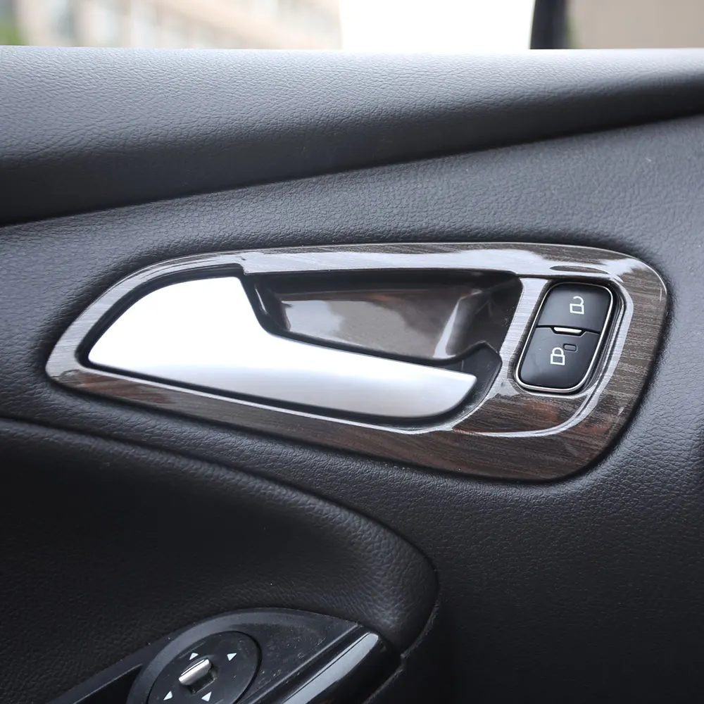 4 шт./компл. автомобиля внутренняя дверная ручка Стикеры отделка интерьера литье Крышка Стикеры s для Ford Focus 3 4- для леворульных автомобилей Аксессуары - Название цвета: Wood Black Gray