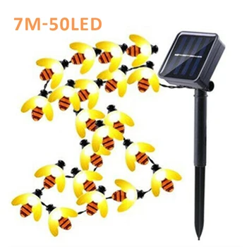 

50 LED Bee Shaped LED String Lights Battery Operated Christmas Garlands Fairy Lights for Outdoor Holiday Party Garden Decor