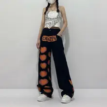 2021 High Street Love Graffiti Straight Pants Men and Women Jeans Hip Hop Jeans Skateboard Pants Vintage Streetwear  Y2k Jeans