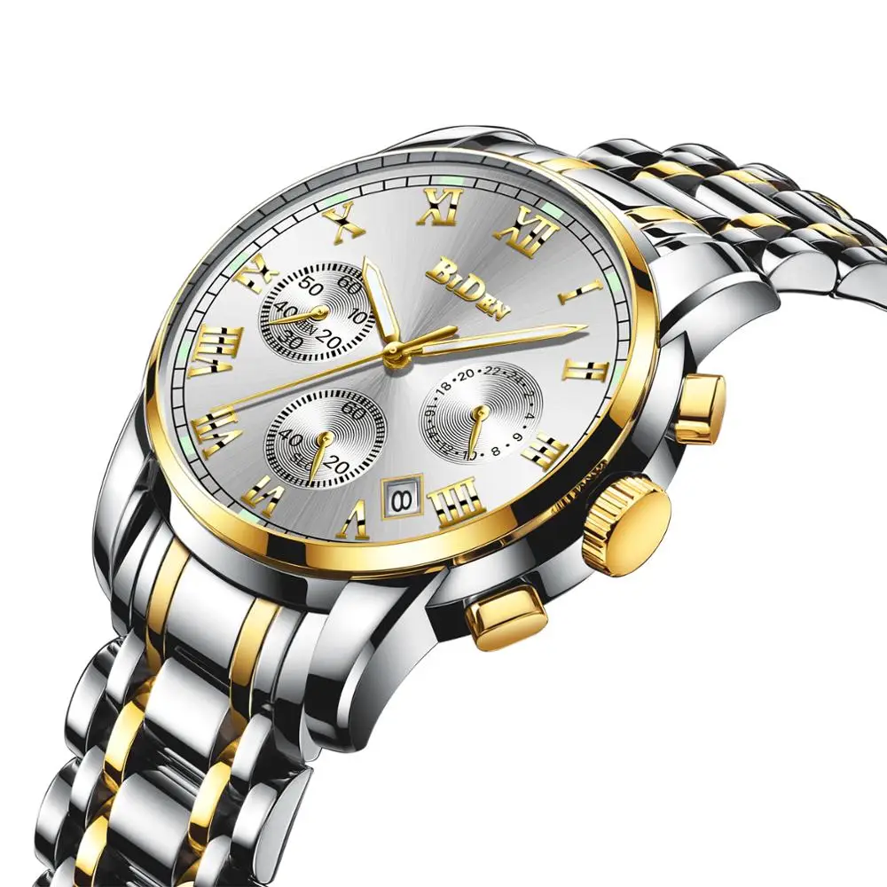 Mens Watch Multifunctional Waterproof BIDEN Quartz Business Luxury Relogio Brand-New