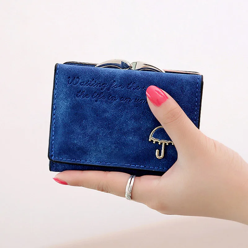 Женский кожаный клатч Carteira Umbrella с эффектом потертости, тройной складной кошелек, сумочка для денег, маленький кошелек, женский короткий кошелек, кредитные карты - Цвет: blue