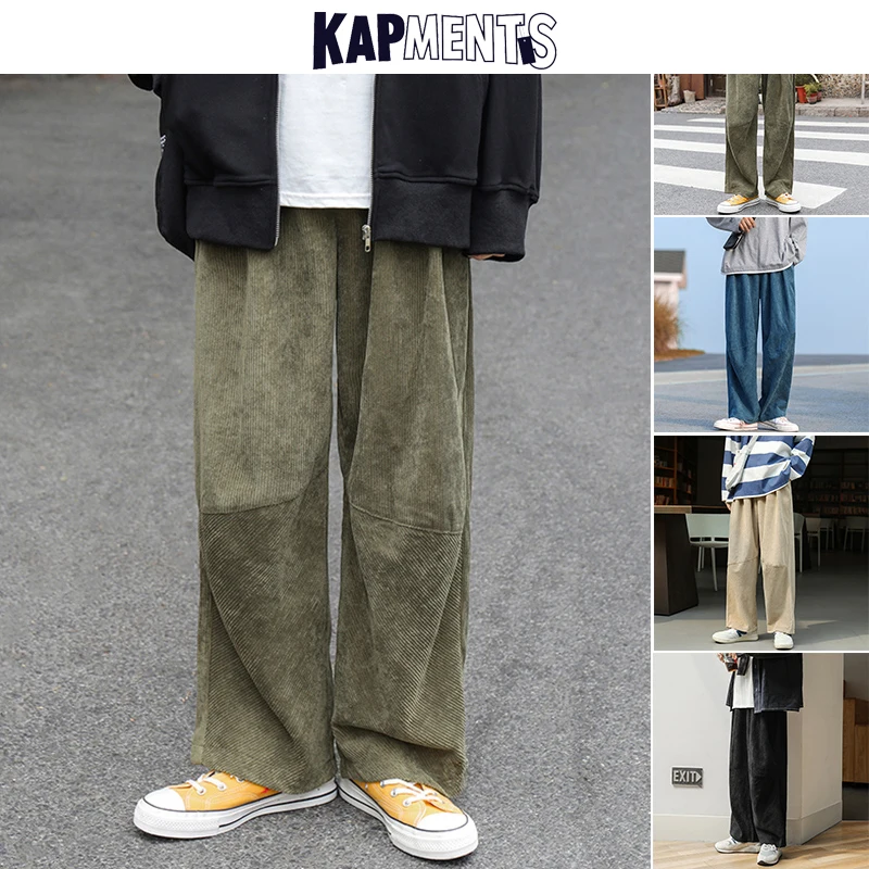 Men Corduroy Harajuku Wide Leg Pants Overalls Mens Japanese Streetwear Sweatpants Male Korean Casual Joggers Pants wide leg sweatpants,wide leg pants