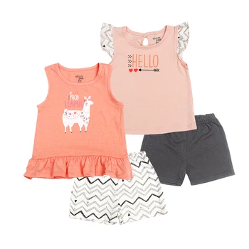 

4 pcs/set Baby Summer Clothing Baby Girls Cotton Clothing Sets T-Shirt+Short Pants 2 pcs Clothes Sets Outfits Bebes Suits 12-24M