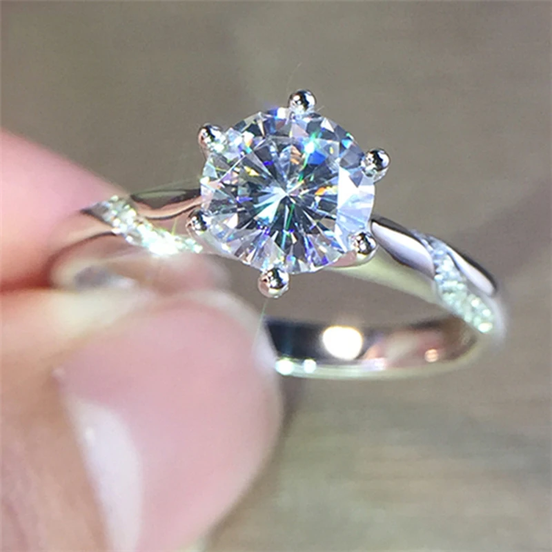 Чистое 18K Белое Золото классическое 6 когтей Moissanite кольцо ювелирные изделия