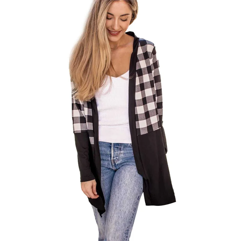 

Plus Size Women Clothes Plaid Coat Casual Cotton Slim Vintage Long Sleeve Blouse Female Open Stitch Coat Streetwear Autumn New