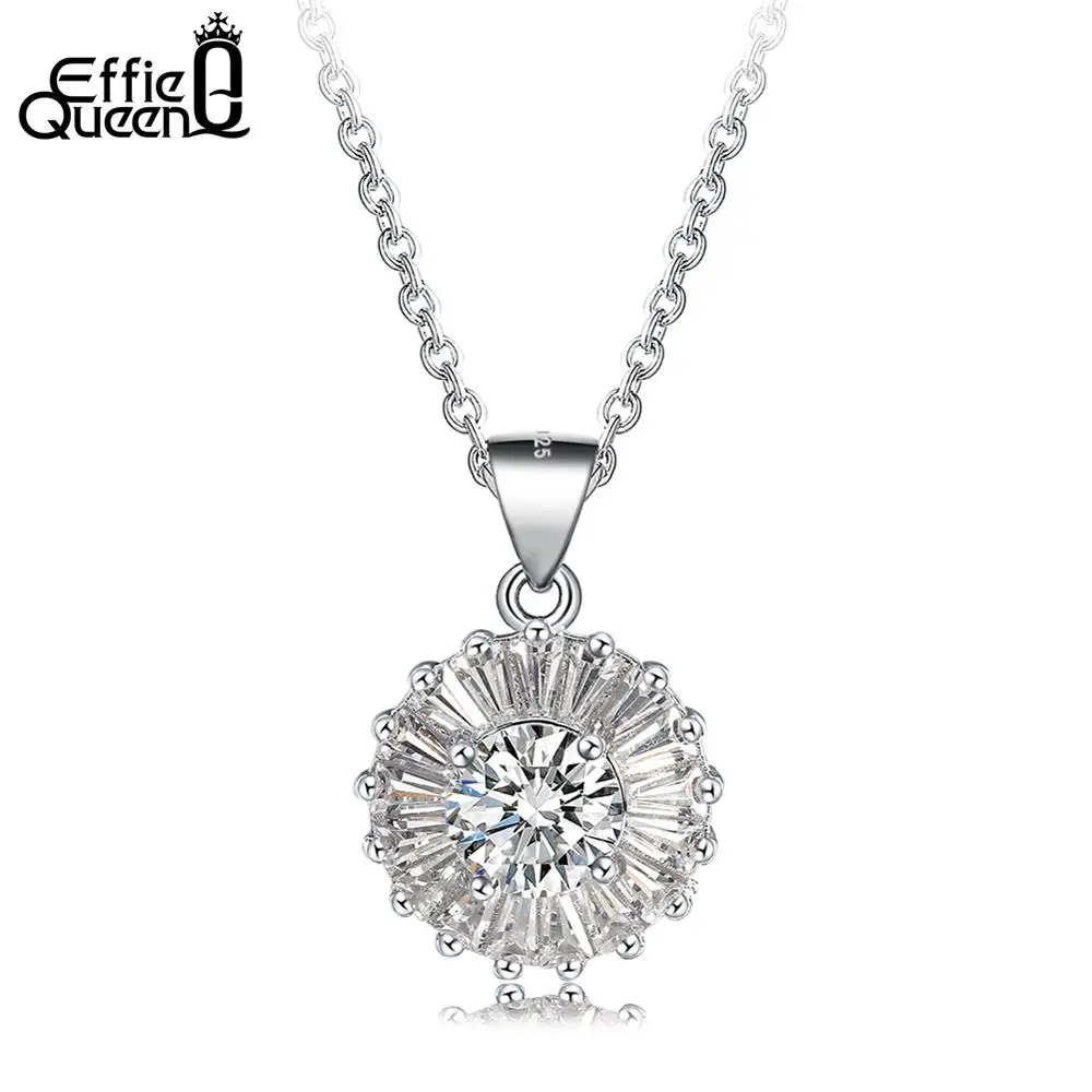 Effie queen S925 Серебряное ожерелье для женщин в форме цветка AAA кубический циркон элегантная Свадебная подвеска, ожерелье TSN56