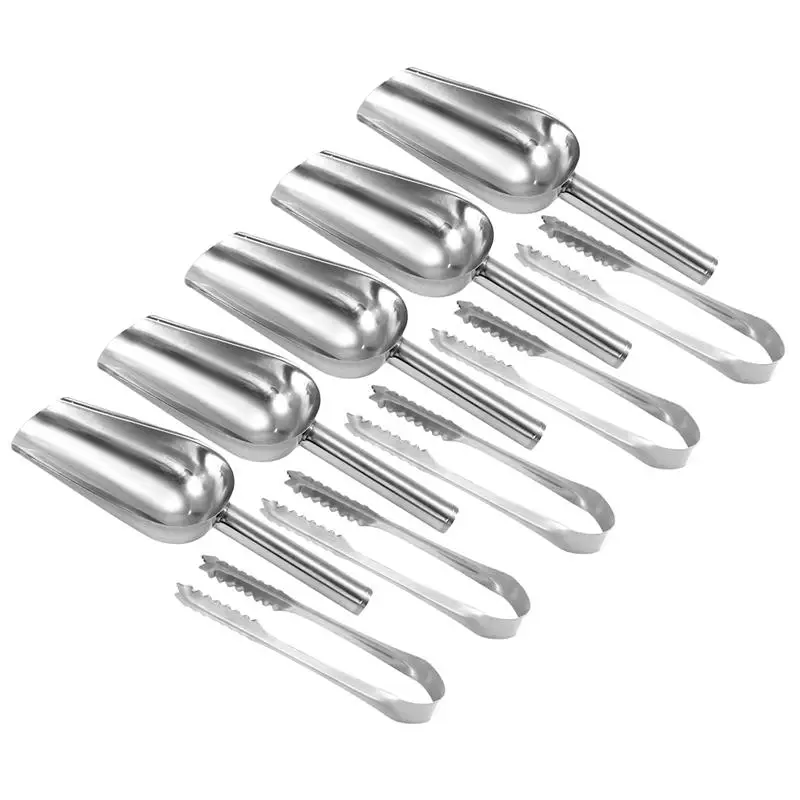 5Pcs Stainless Steel Ice Cream Sweets Scoop Scoopers And 5 Pcs Clips Tongs For Candy Dessert Buffet Protein Powder |