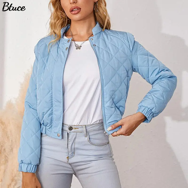 Женские парки с воротником-стойкой хлопковое пальто рисунком ромбиками на