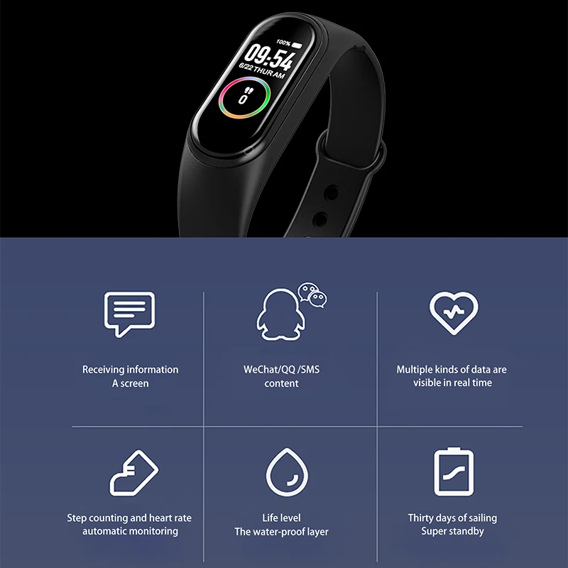 23 шт./лот M4 Smartband браслет часы пульсометр фитнес трекер активности кровяное давление браслет Android Ios Спорт