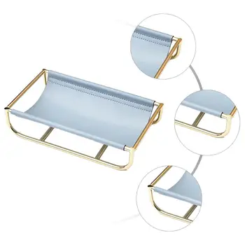

Storage Tray Desktop Storage Holder Decorative Leather Key Storage Organizer Golden Wrought Iron Leather Shelf Storage Tray