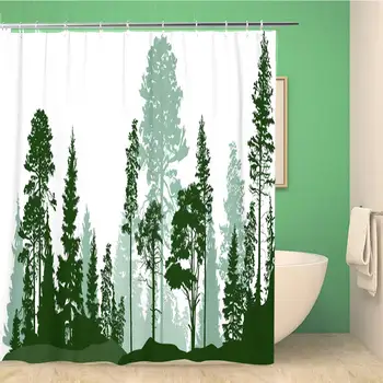 

66x72 Inches Shower Curtain Illustration with High Pines in Fir Trees Forest is olated on Whitecrocodile Animal Waterproof