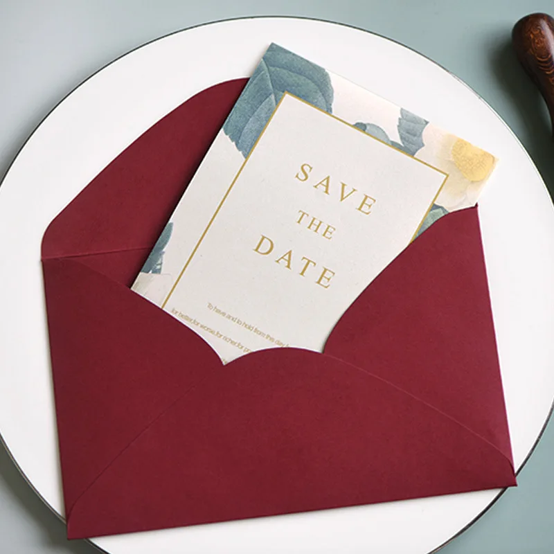 

50pcs 2019 new European wine red simple fashion wedding invitation customized printing personalized invitation customized