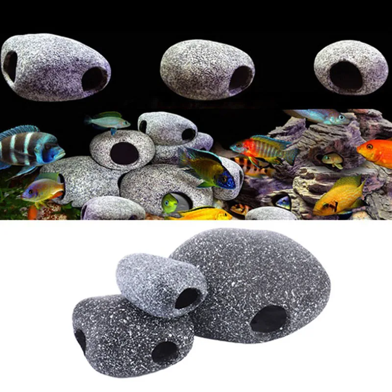 Hot Ceramic Rock Cave Ornament Stones For Fish Tank Filtration Aquarium MC TEUS