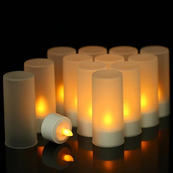 

Candle LED Light Yellow Flickering Tealight with Remote Control Frosted Cups Charging Base for Christmas Party Home Decoration