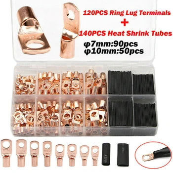 

260pcs Car Copper Ring Lug Terminals Wire Bare Cable Crimp Connectors Assortment