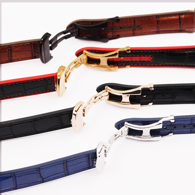 Watch Accessories Leather Silicone Strap For Omega Seamaster 300 Speedmaster Diving Universe Ocean Butterfly Flying Male 20 22mm
