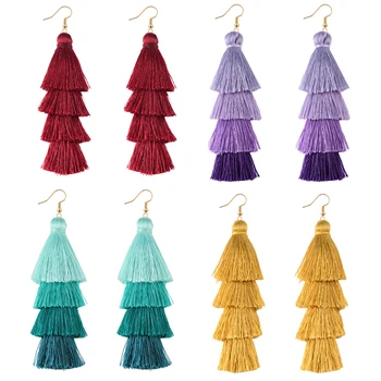 

New 4 Layer Bohemian Multicolor Statement Tassel Earrings Yellow Ear ring Women Big Drop Dangle Earring 2019 Boho Indian Jewelry
