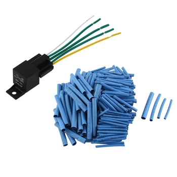 

201 Pcs Accessories: 200 Pcs 4 Sizes Polyolefin Heat Shrink Tubing Cable Sleeve & 1 Pcs 12V Automotive Changeover Relay 40A 5-Pi