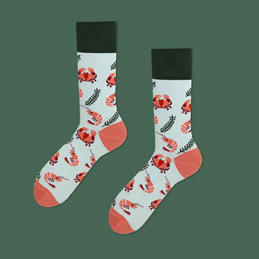 Осень Зима чёсаный хлопок женские милые Мультяшные носки смешное счастье кавай носки для женщин мороженое пиво носок с фруктами Рождественский подарок