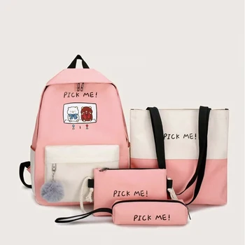 

Back To School 100% Canvas Satchel Set Girls Backpack with Pencase Casual Rucksack