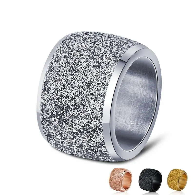 Stainless Steel Rings Silver/Rose Gold Color 16mm Frosting Surface Big Wedding Band Party Ring For Women |