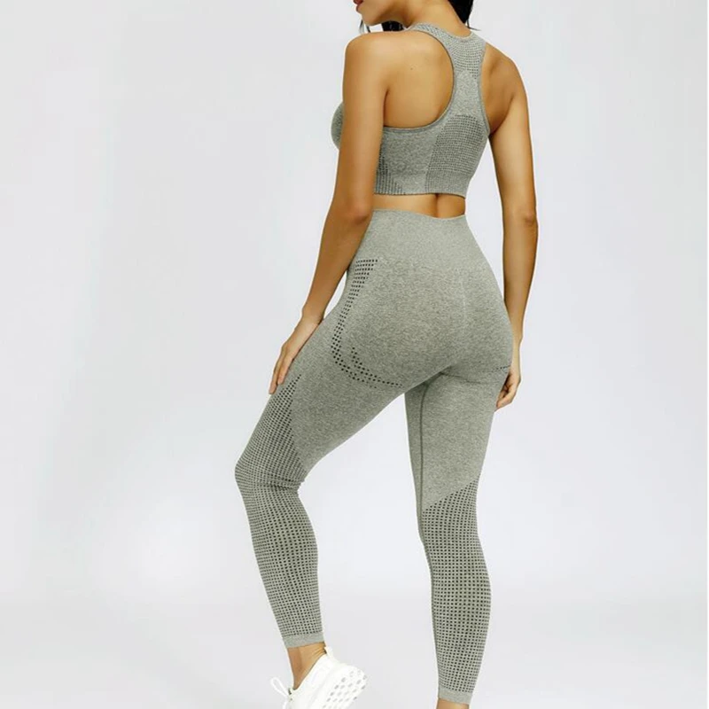 2021 Women Seamless Yoga Set Fitness Sports Suits GYM Cloth Yoga Long Sleeve Shirts High Waist Running Leggings Workout Clothing